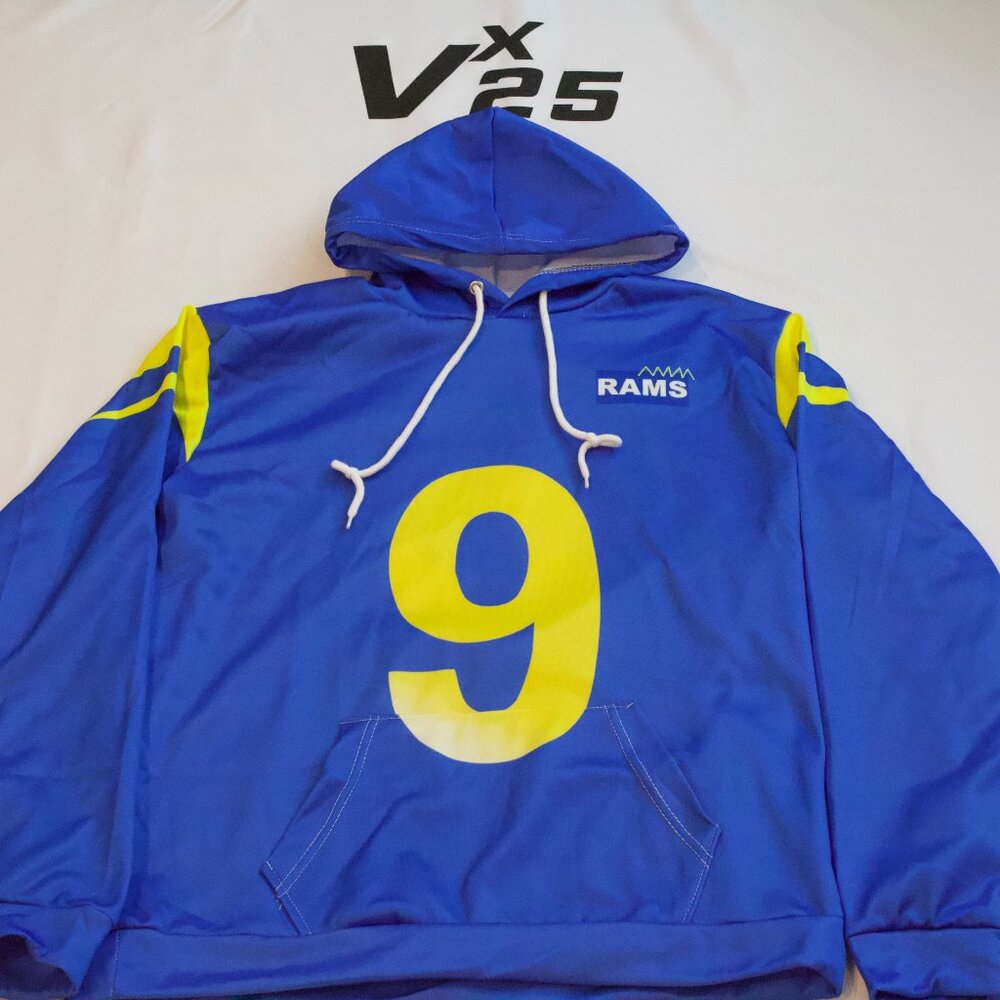 NEW Los Angeles Rams Blue Matthew Stafford Jersey Hoodie Sweatshirt Size Medium